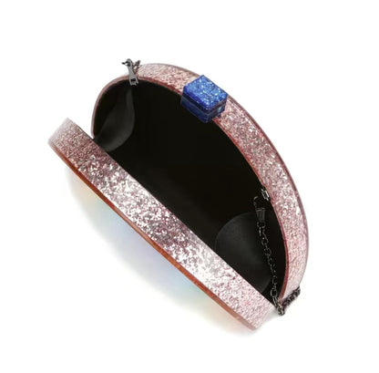 Rainbow Glitter Semicircle Clutch Bag