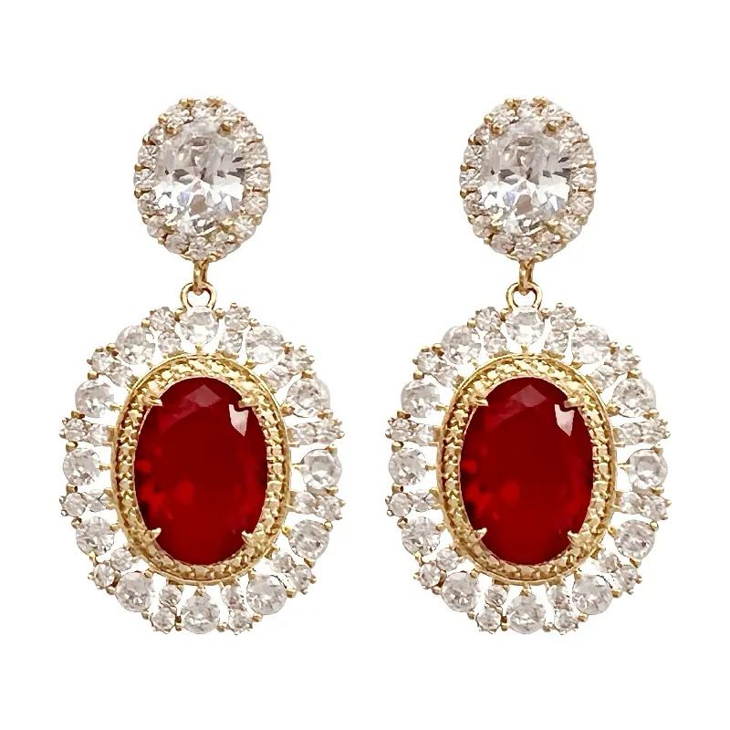 Aesthetic Gold &amp; Red CZ Dangle Earrings for Women Full