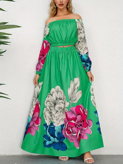 Vintage Floral Print Two-piece Skirt Set