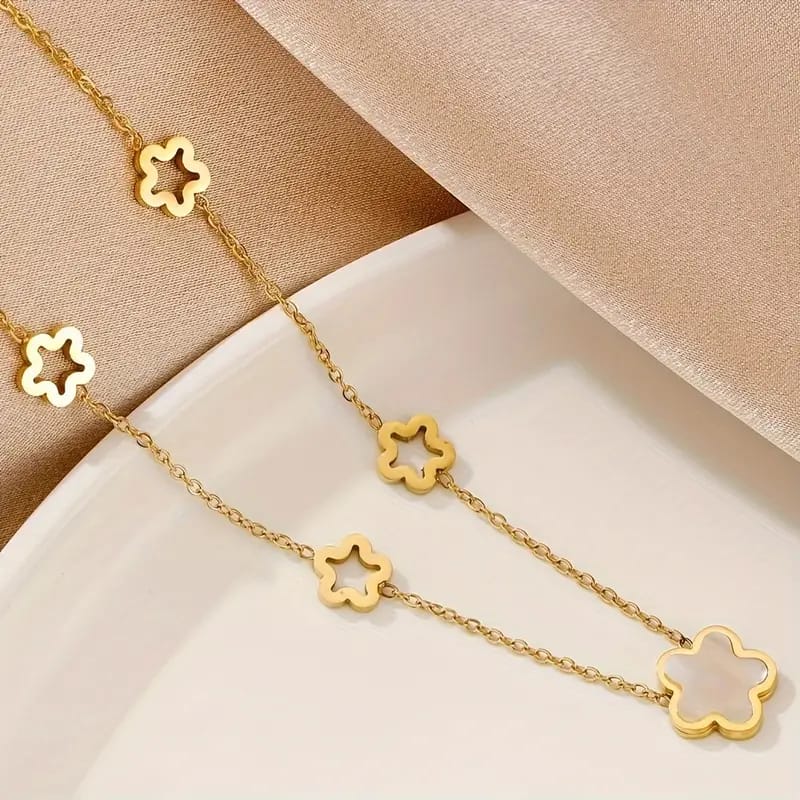 Stainless Steel Gold-Plated Cut Out Clover Necklace