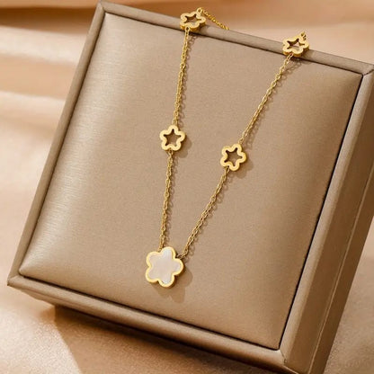 Stainless Steel Gold-Plated Cut Out Clover Necklace