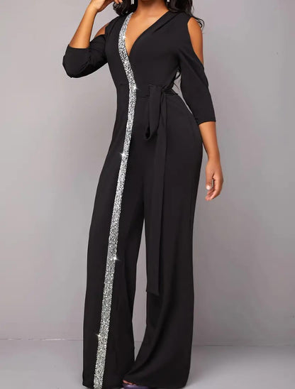 Bedazzled Contrast Sequin Wide Leg Jumpsuit