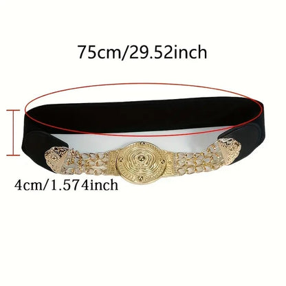 Golden Floral Metal Buckle Wide Waist Belt