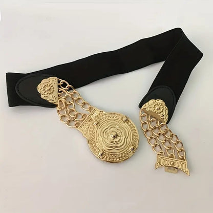 Golden Floral Metal Buckle Wide Waist Belt