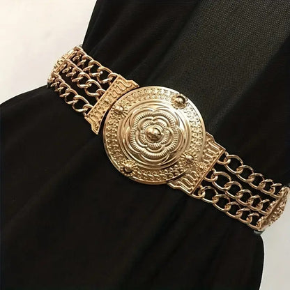 Golden Floral Metal Buckle Wide Waist Belt