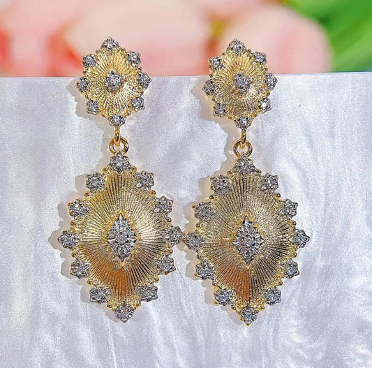 Gold Plated CZ Rhombus Shaped Earrings