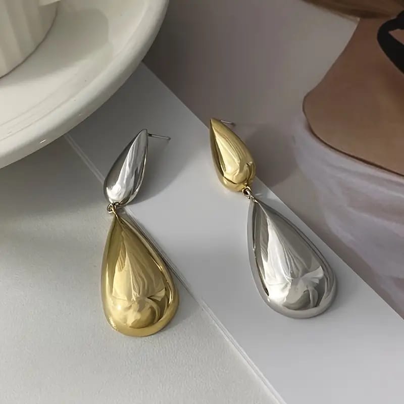 Two-Tone Water Drop Earrings