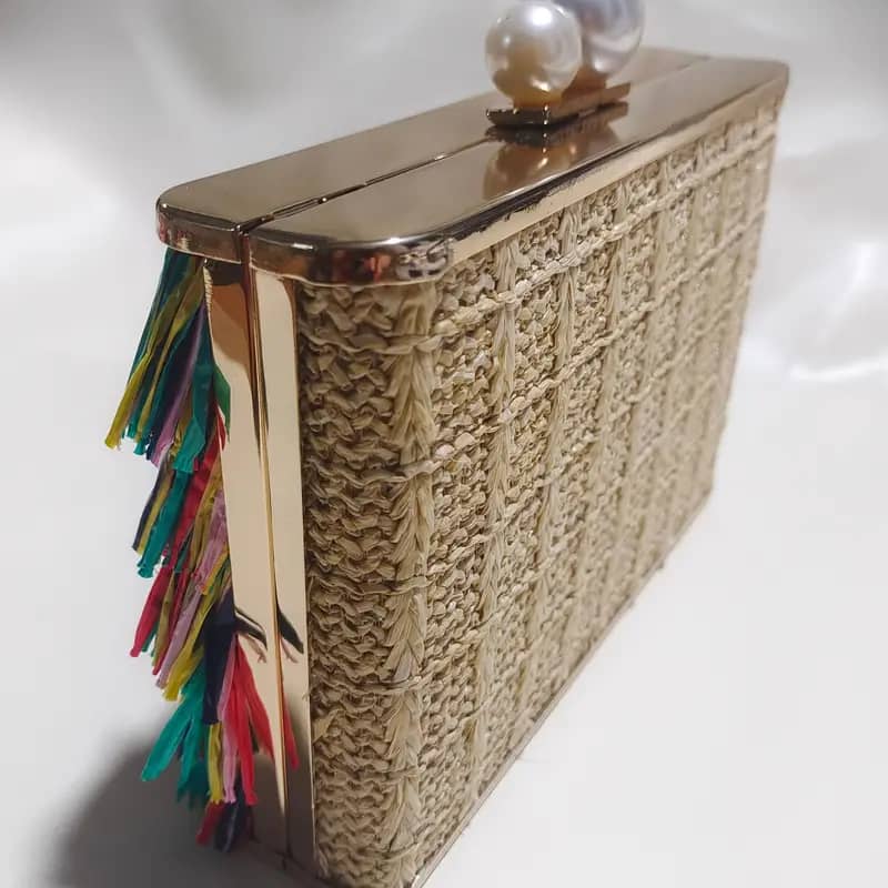 Multicolor Tassel Straw Clutch Bag