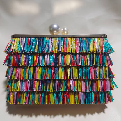 Multicolor Tassel Straw Clutch Bag