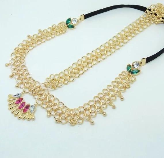 Multicolored Crystal Indian Elastic Hair Chain