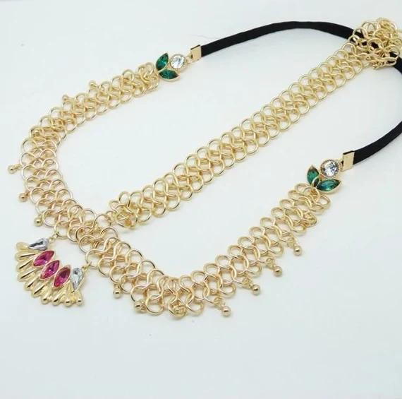 Multicolored Crystal Indian Elastic Hair Chain