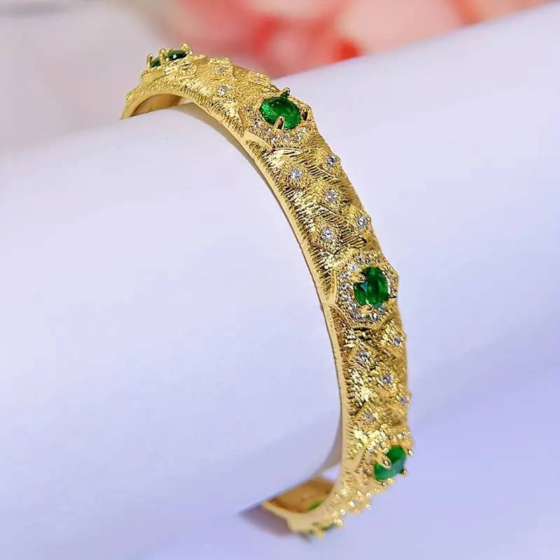 Luxury 18K Gold Plated Handmade Wire CZ Cuff Bangle