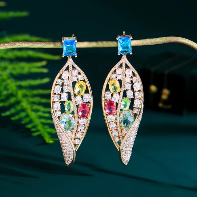 Luxury Crystals Leaf Dangle Earrings