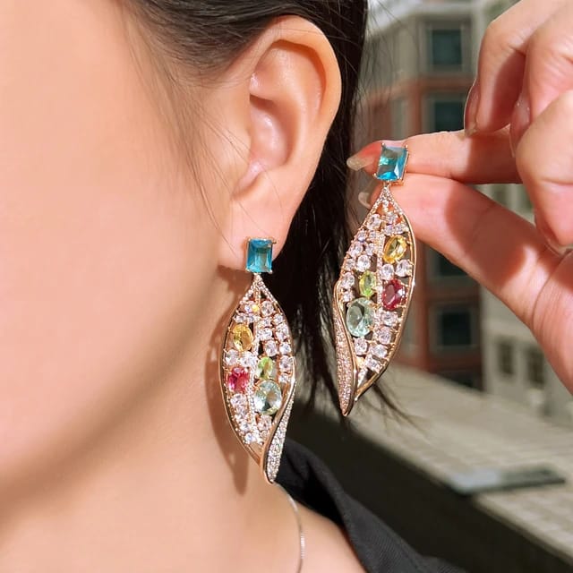 Luxury Crystals Leaf Dangle Earrings