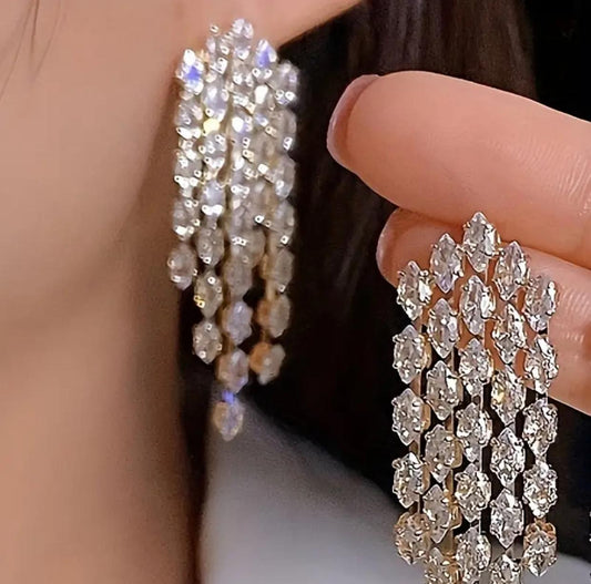 Luxury Crystals Tassel Earrings