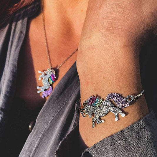 Luxury Rhinestone Unicorn Necklace and Bracelet Set