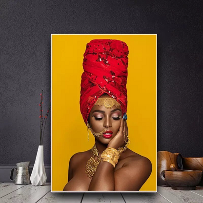 Red Turban Printed Oil Painting Canvas