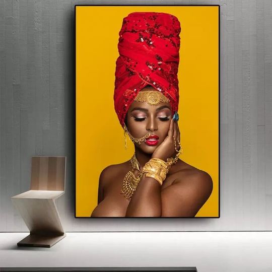 Red Turban Printed Oil Painting Canvas