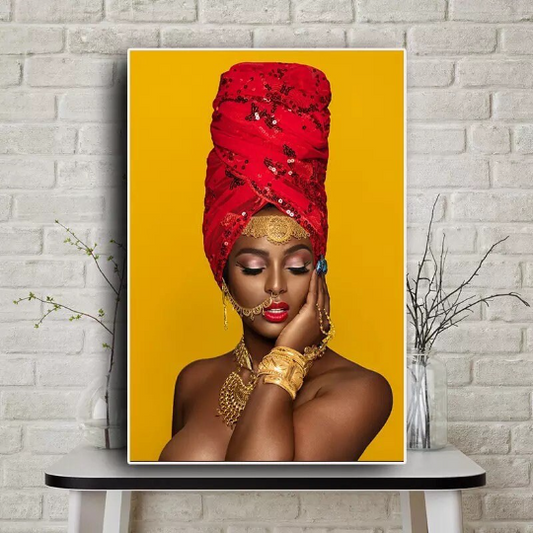 Red Turban Printed Oil Painting Canvas
