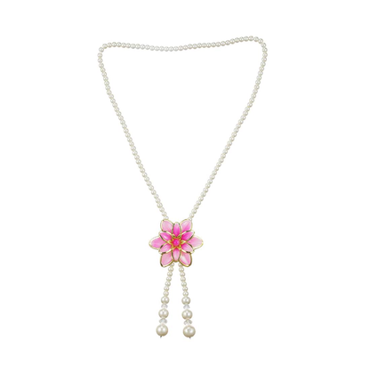 Floral Pink and Pearl Long Pendant Necklace