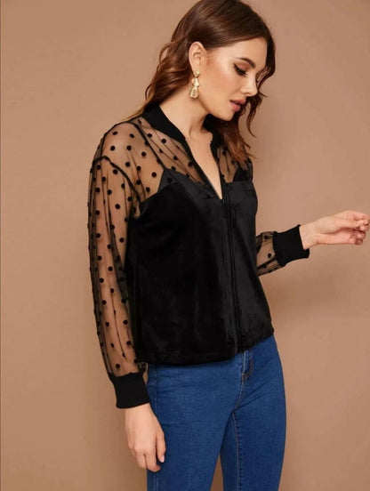 The Casual Solid Polka Dot Long Sleeve Bolero Top