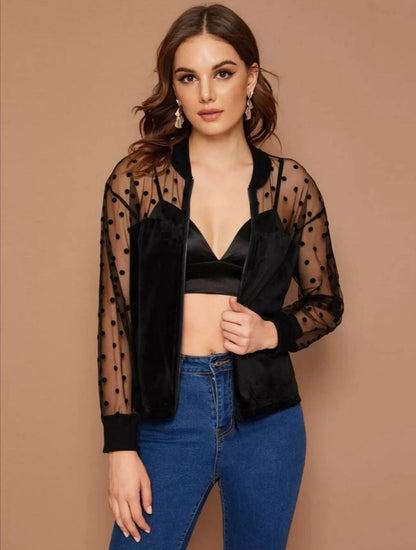 The Casual Solid Polka Dot Long Sleeve Bolero Top