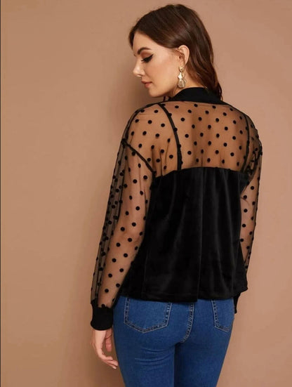 The Casual Solid Polka Dot Long Sleeve Bolero Top