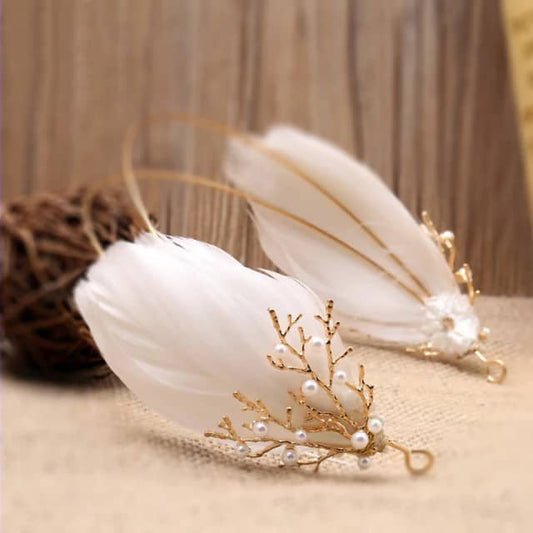 White Feathered Headband Bridal Hair Accessories