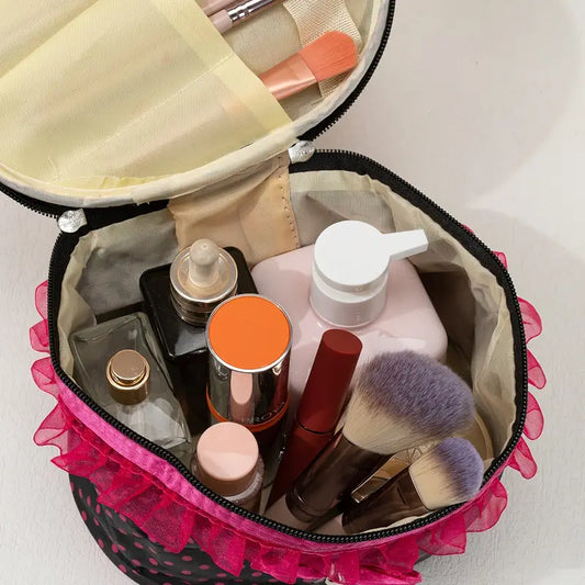 Black and Pink Polkadot Cosmetic Makeup Storage Bag