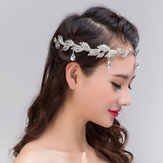 Rhinestone Teardrop Leaf Bridal Headband