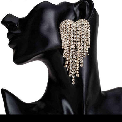 Rhinestone Heart Shaped Bridal Tassel Earrings