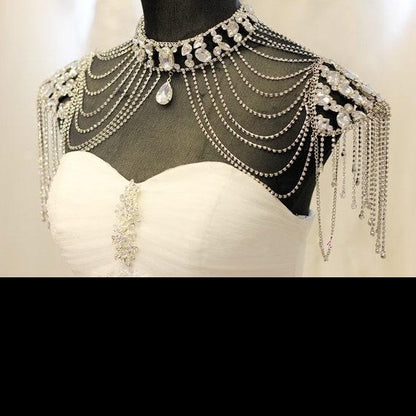 Rhinestone/Tulle Frills Bridal Shoulder Chain Tassel