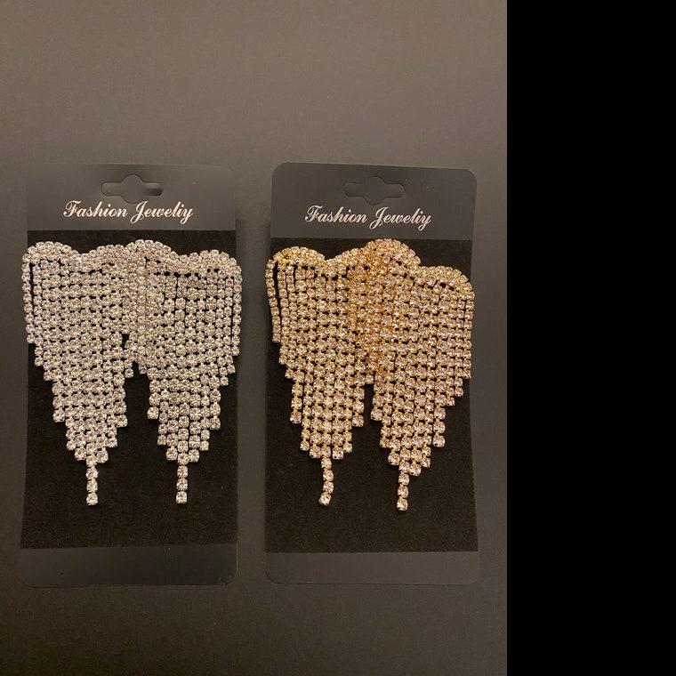 Rhinestone Heart Shaped Bridal Tassel Earrings