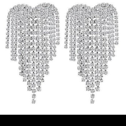 Rhinestone Heart Shaped Bridal Tassel Earrings