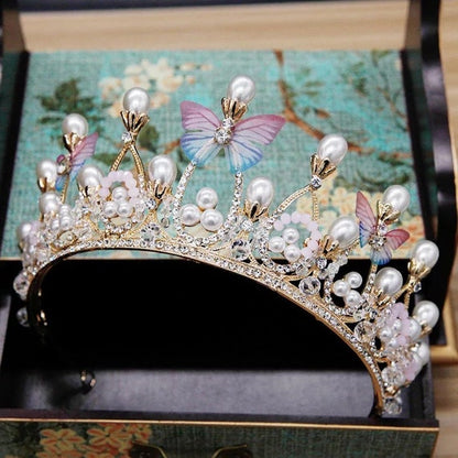 Pearl Butterfly Golden Princess Tiara