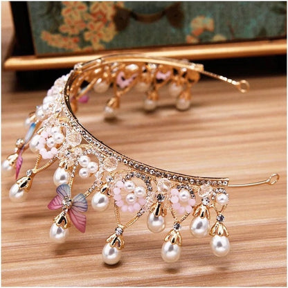 Pearl Butterfly Golden Princess Tiara