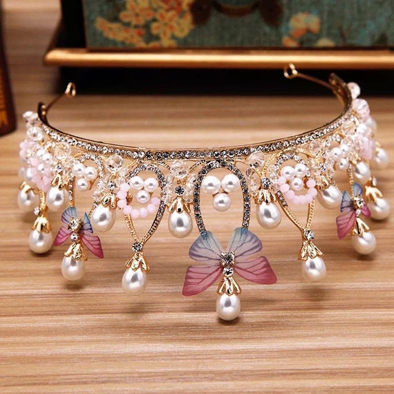 Pearl Butterfly Golden Princess Tiara