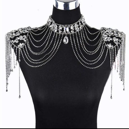 Rhinestone/Tulle Frills Bridal Shoulder Chain Tassel