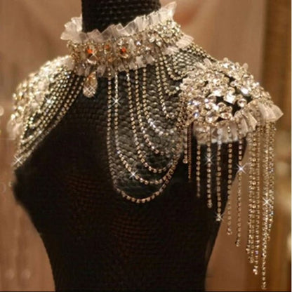Rhinestone/Tulle Frills Bridal Shoulder Chain Tassel