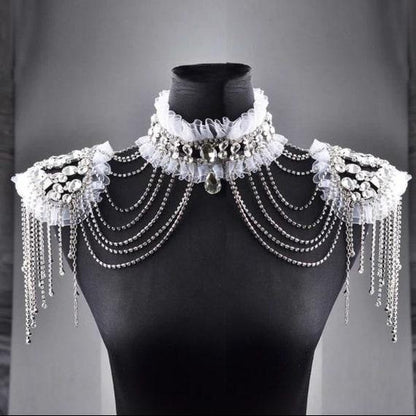 Rhinestone/Tulle Frills Bridal Shoulder Chain Tassel