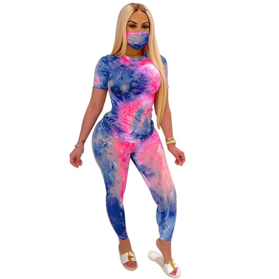 Tie-Dye Summer Casual Two Piece Sweat Suit Short Sleeve Clothes Set
