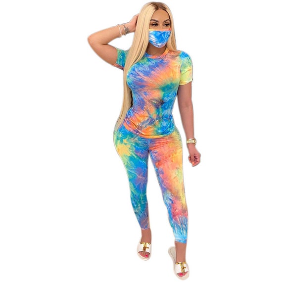 Tie-Dye Summer Casual Two Piece Sweat Suit Short Sleeve Clothes Set