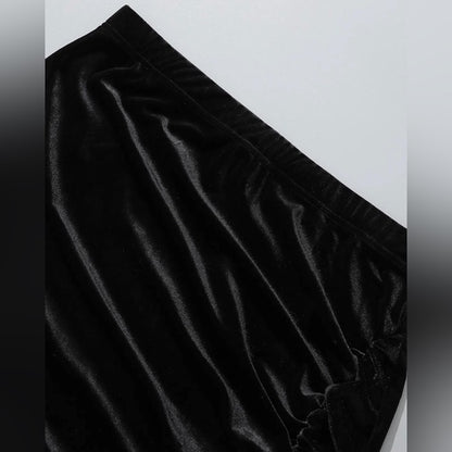 Long Black Velvet Midi Skirt