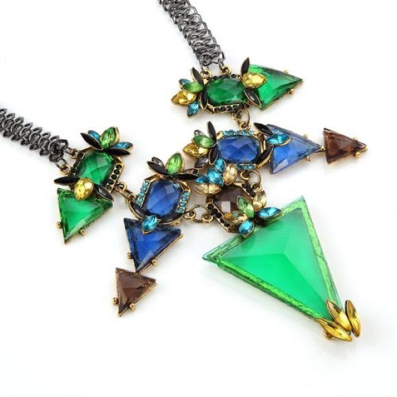 Geometric Rhinestone Mod Statement Necklace