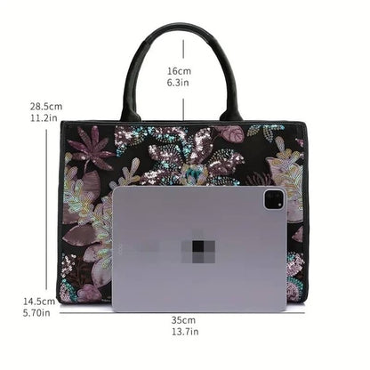 Retro Sequins Floral Pattern Tote Bag