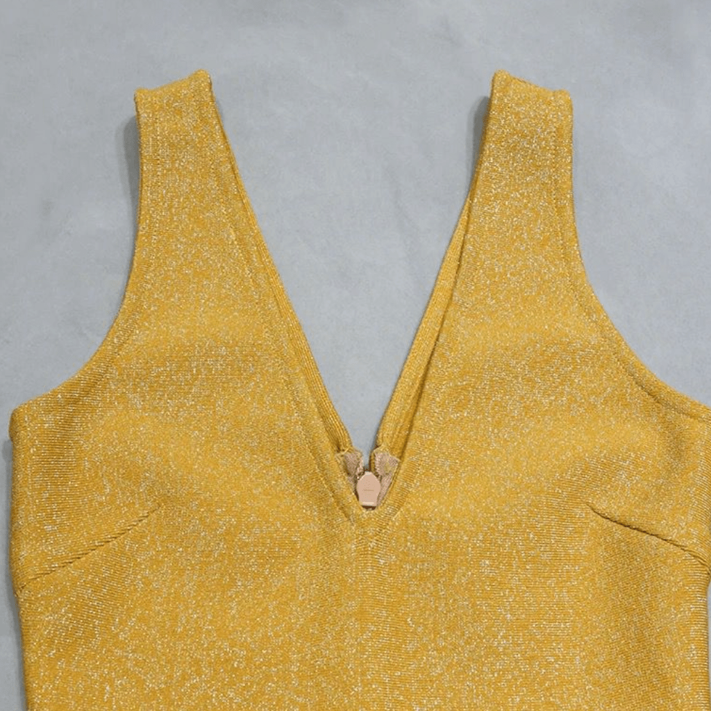 The Golden V Neck Glitter Sparkly Tassel Bodycon Mini Bandage Dress